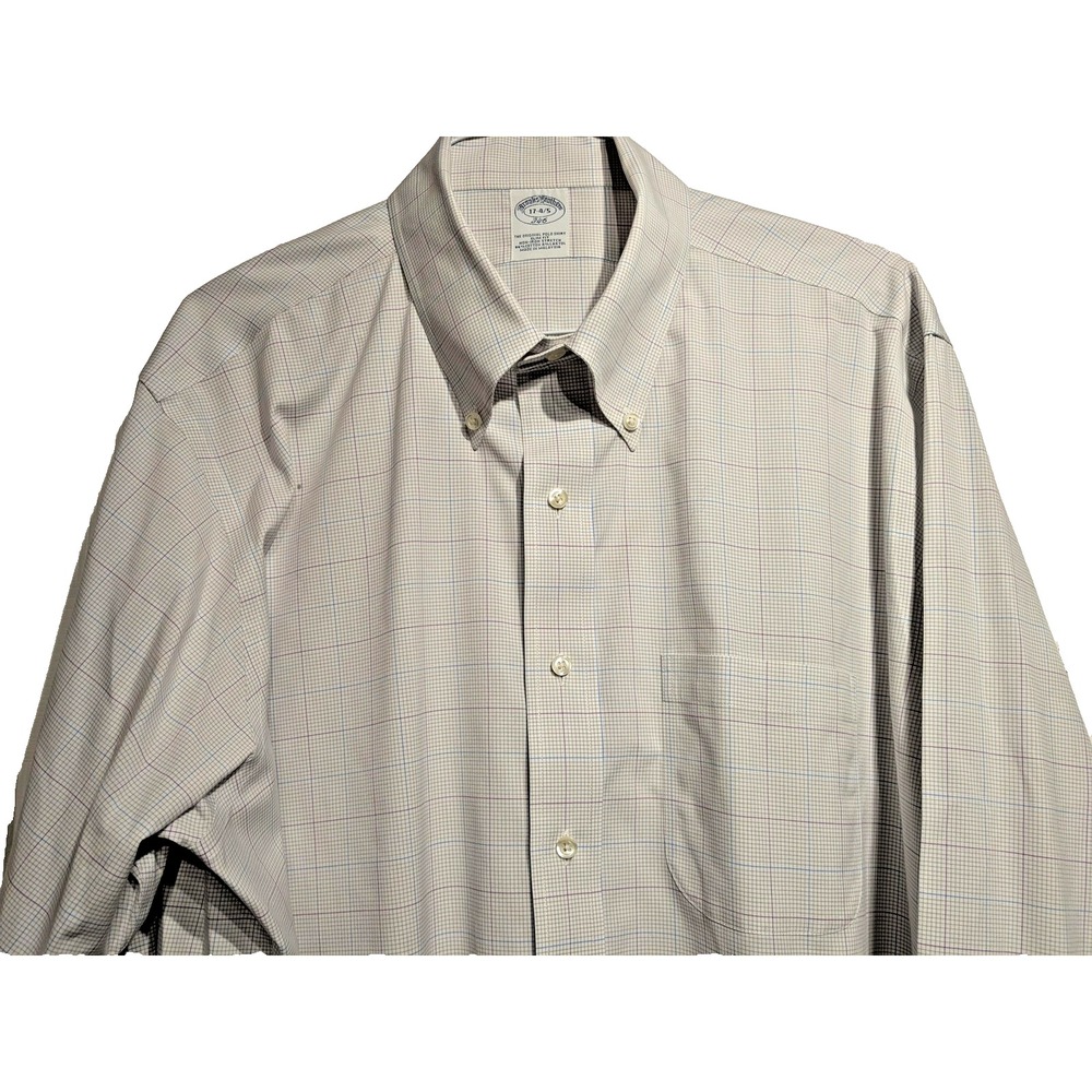 Brooks Brothers Shirt Mens 17- 4/5 XL Check 346 Slim Fit Stretch Dress Button Up